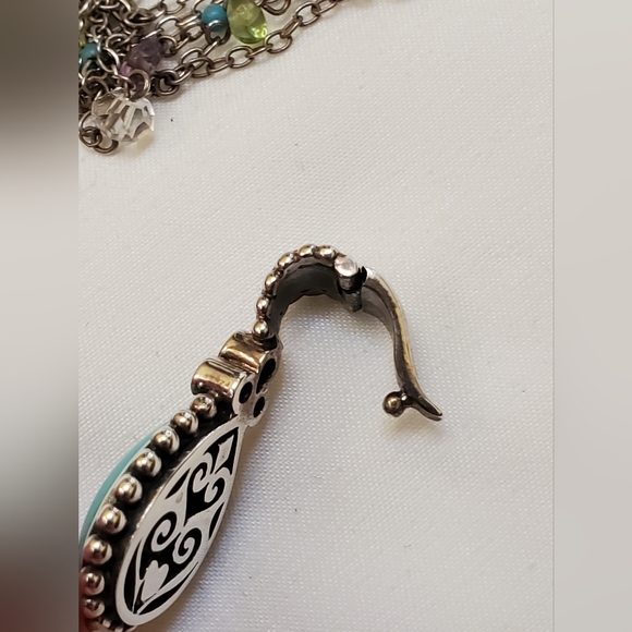 .925 STERLING SILVER 4 STRAND CHAIN WITH STONES AND TURQUOISE PENDANT W/ ACCENTS - Picture 9 of 13